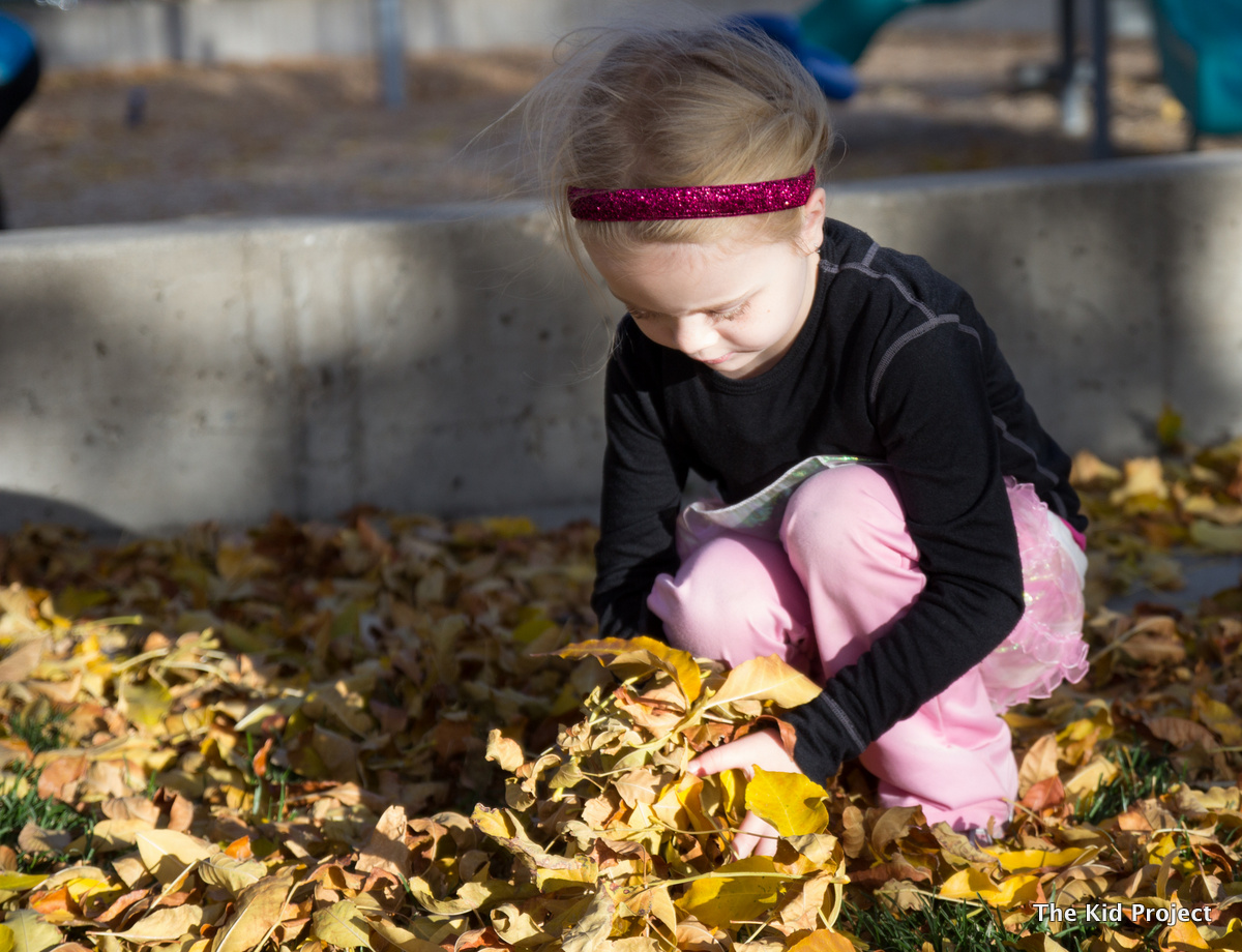 playing in golden fall leaves