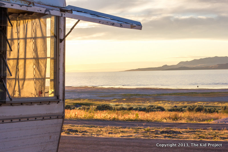 camper, sunset, great salt lake