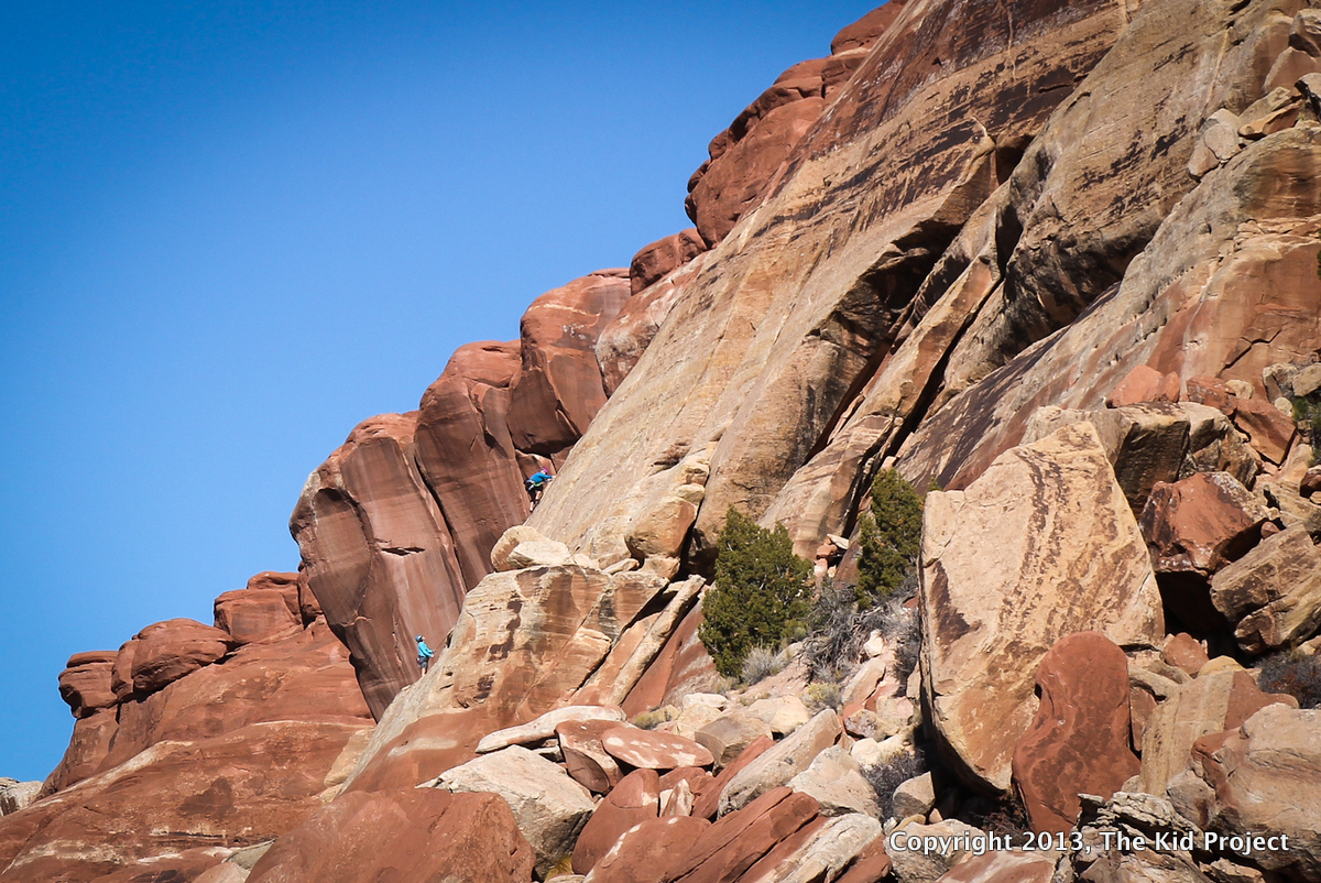 climbing on Sunshine Wall, Southern Utah, Arches NP