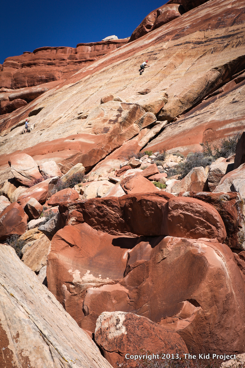 climbing on Sunshine Wall, Southern Utah