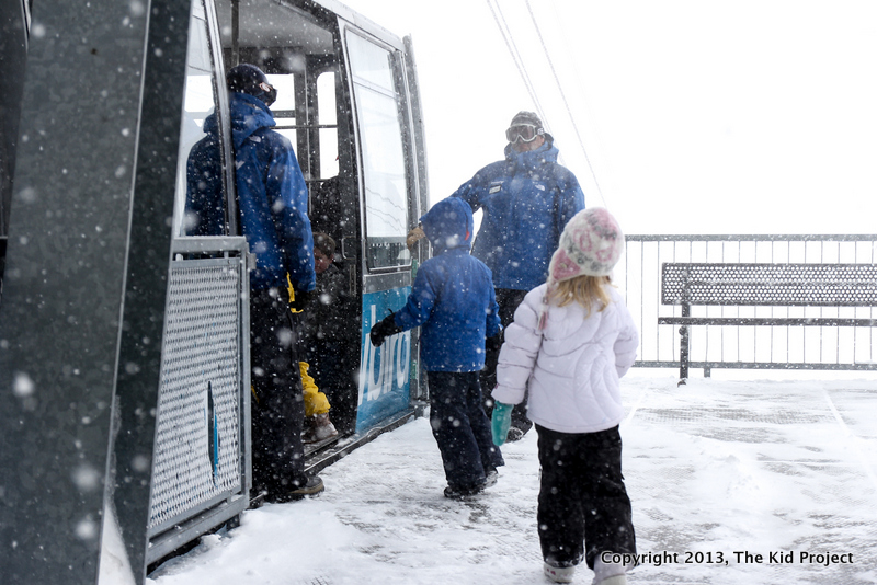 Entering the tram at the top of Hidden Peak, UT
