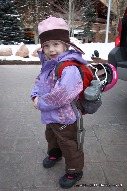 toddler with all her ski gear!