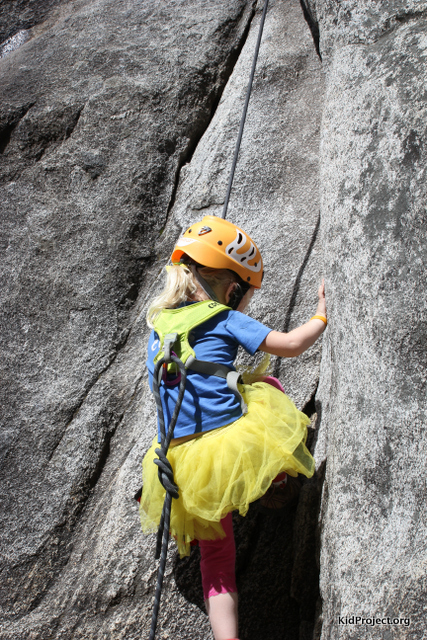 Yellow tutu goes climbing in Yosemite