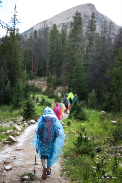 Hiking to Wall Lake in rain, Uinta Range