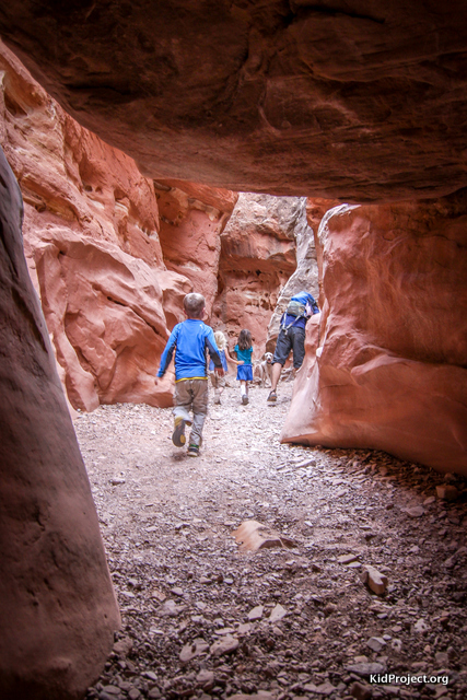 Peering through tunnels in slot canyon