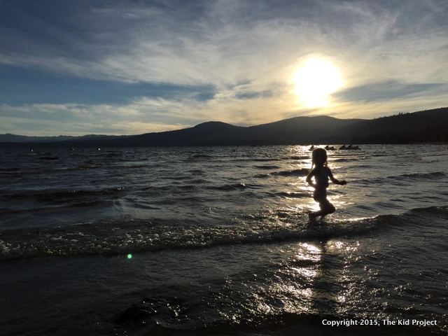 Running free at sunset in Lake Tahoe