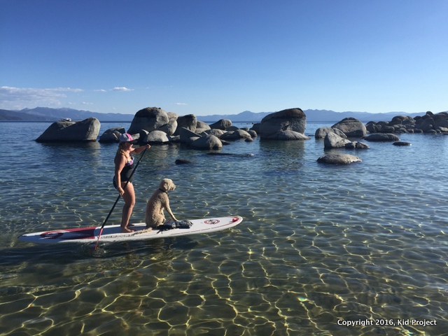 Paddling at speedboat beach, Lake Tahoe, CA
