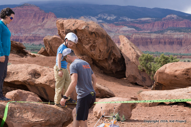 Slack lining in camp with the kids