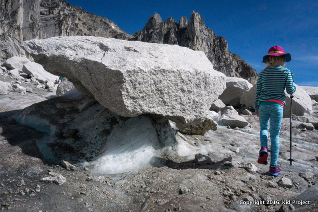 Exploring glacier debris or moraine in the Bugaboos