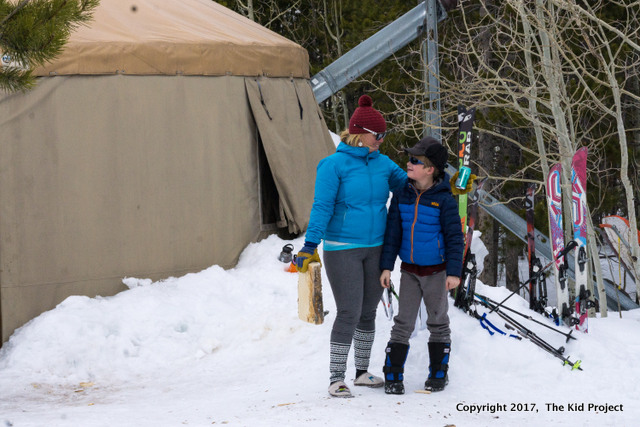 yurts, kids, winter, skiing